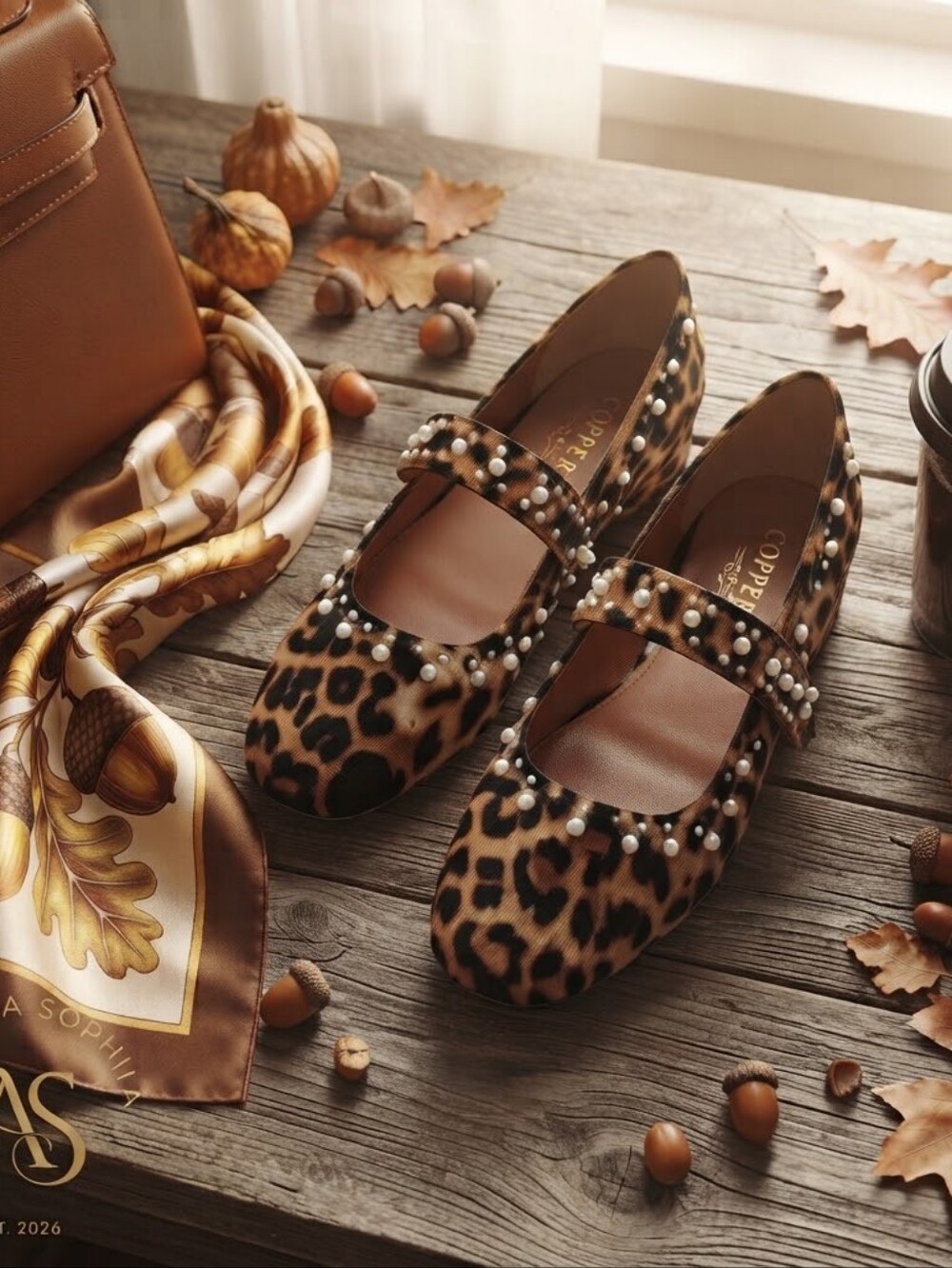 Copper Key Leopard-Print Pearl Mary Jane Block Heel Flats - Brown Size 7.5